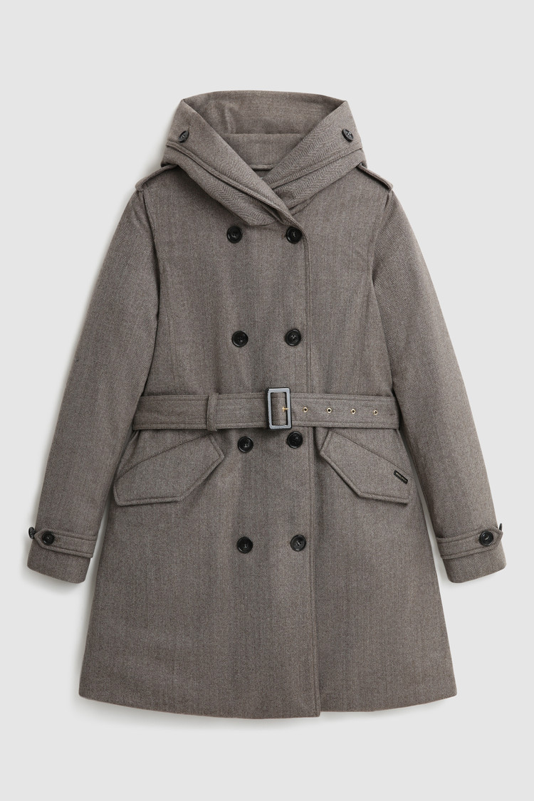 Trench in lana vergine italiana con cintura