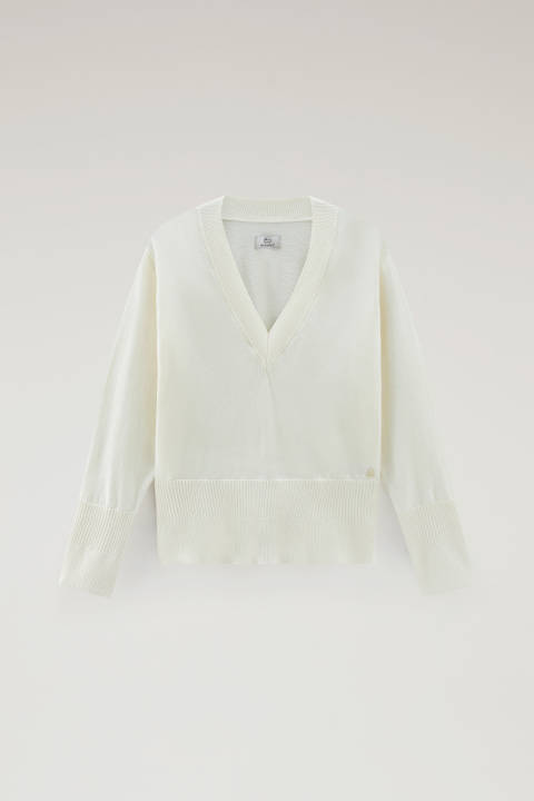 Pull à col en V en coton et cachemire Blanc photo 2 | Woolrich
