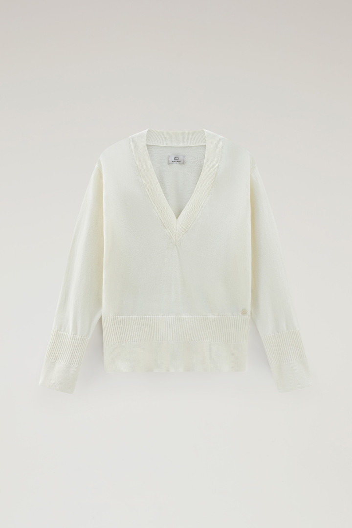 Pull à col en V en coton et cachemire Blanc photo 5 | Woolrich