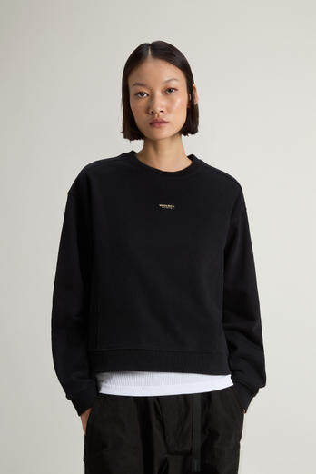 Crewneck Sweatshirt in Pure Cotton with Embroidered Logo Black | Woolrich