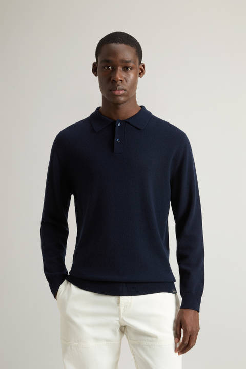 Pure Cashmere Long-Sleeved Polo Sweater Blue | Woolrich