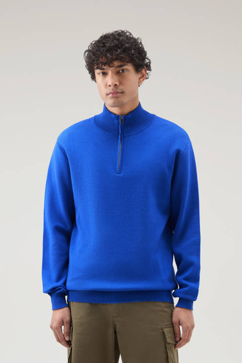 Turtleneck Sweater with Half-Zip Blue | Woolrich