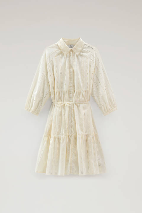 Kurzes Kleid aus reiner Baumwolle mit Lochstickerei Weiß photo 2 | Woolrich