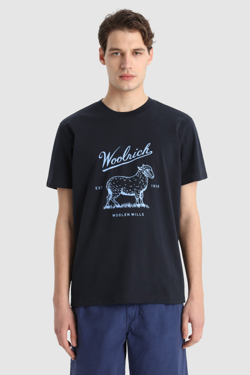 T-Shirt aus Bio-Baumwolle mit Logo auf der Brust Blau | Woolrich