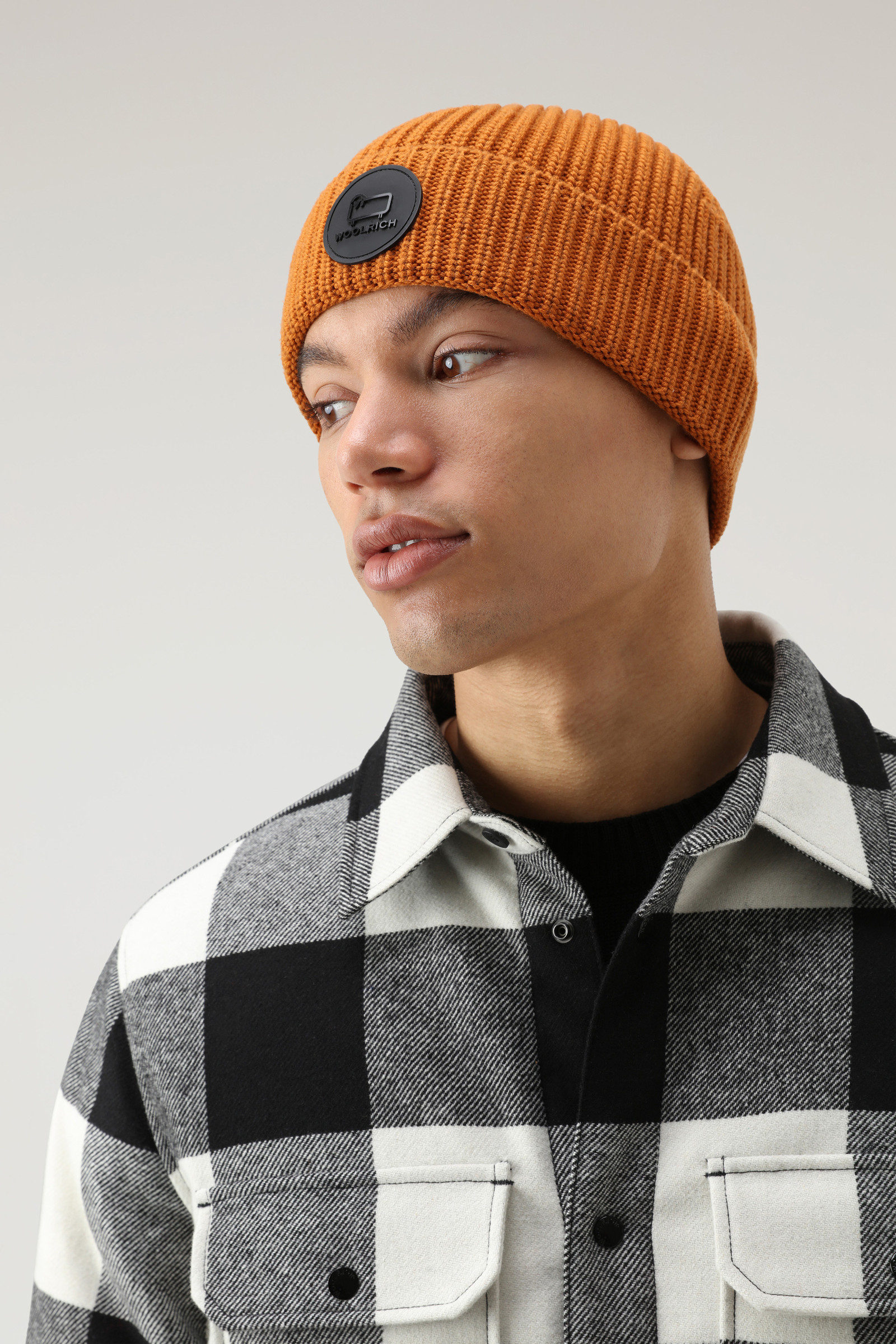 Logo Beanie in Merino Wool Brown photo 3 | Woolrich
