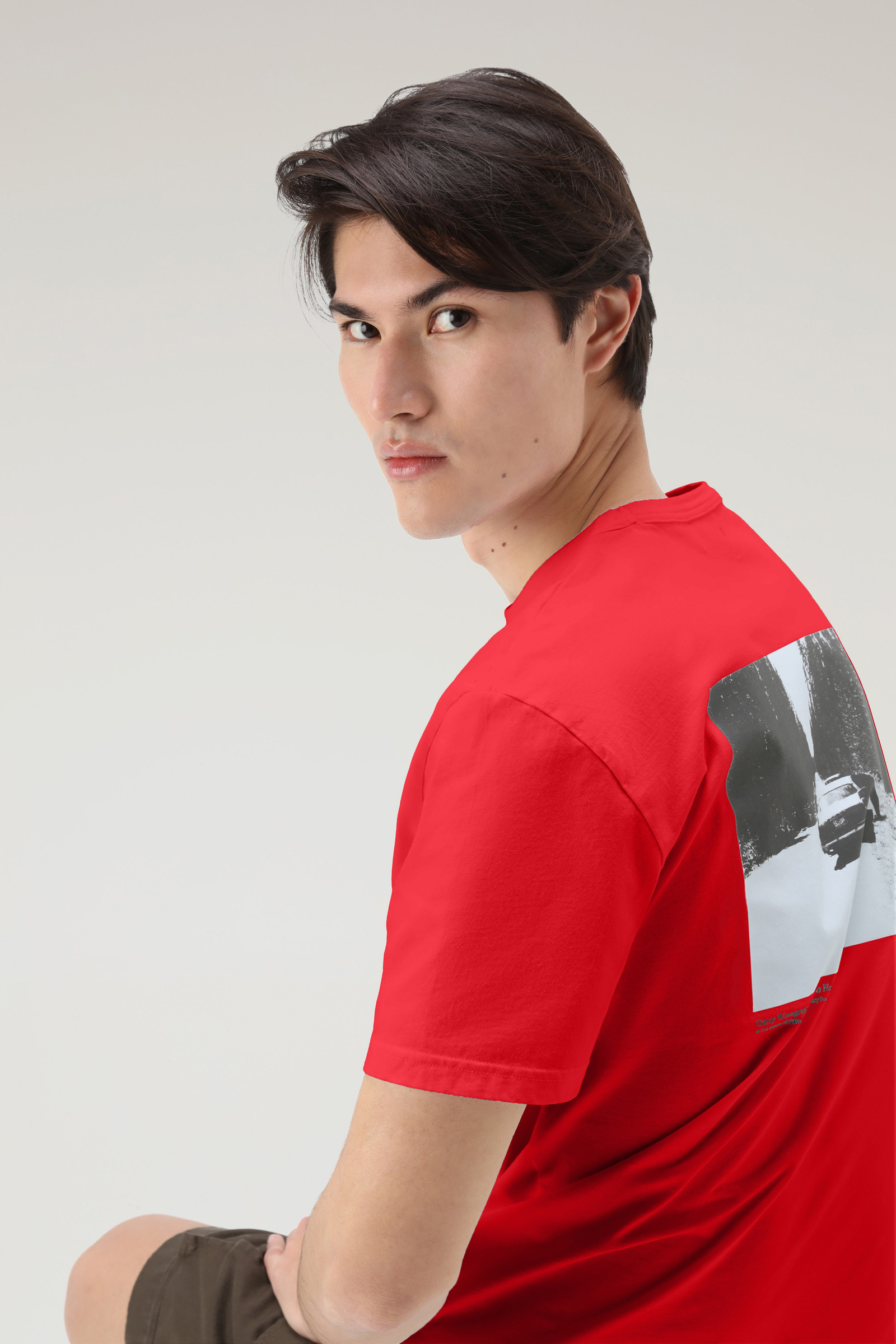 T-shirt aus reiner Baumwolle mit Yellowstone-Grafikprint rot photo 4 | Woolrich