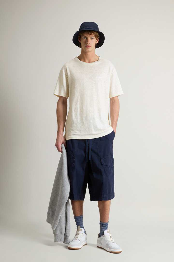 T-shirt en pur lin avec logo brodé Blanc photo 2 | Woolrich