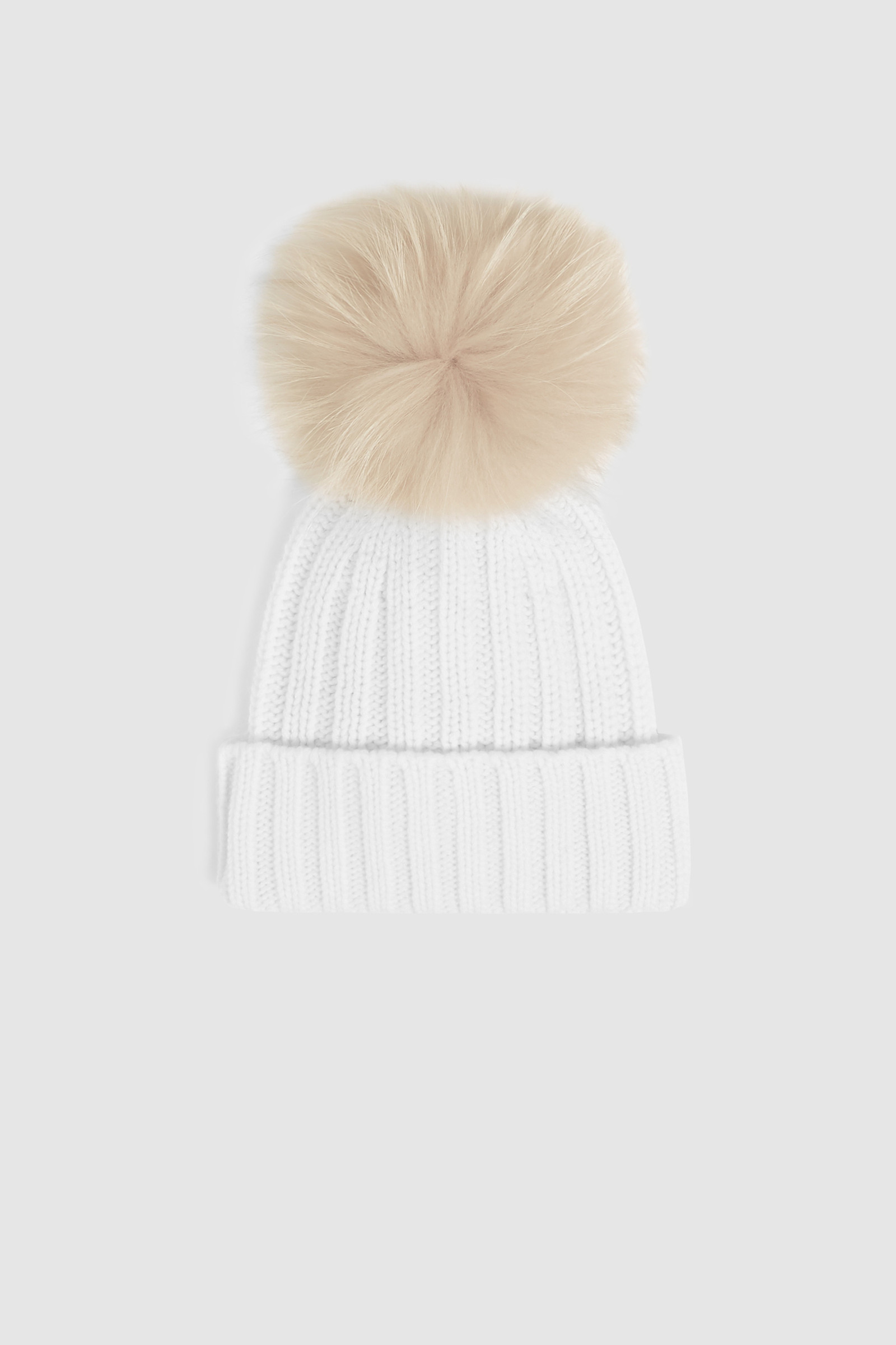 Berretto in cashmere con pon pon rimovibile in pelliccia di racoon