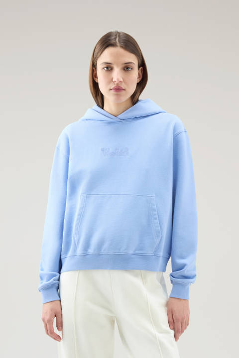 Sweat-shirt en pur coton à capuche et logo brodé Bleu | Woolrich