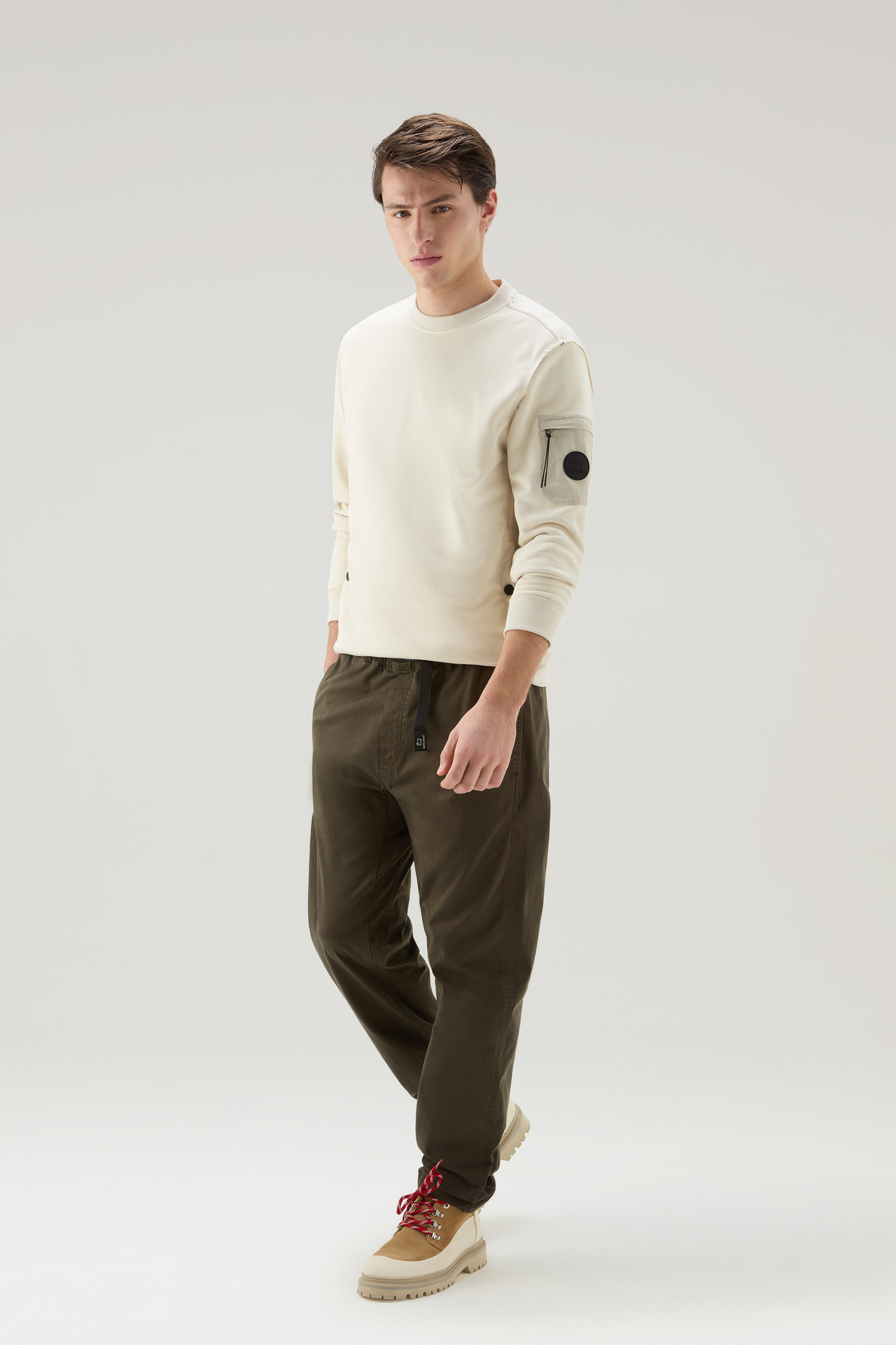 Crewneck Sweatshirt in Cotton Blend with Pockets White photo 2 | Woolrich
