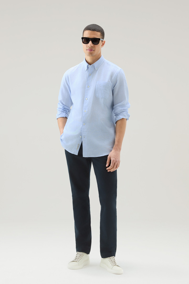 Gestreiftes Shirt aus einerm Baumwoll-Leinen-Materialmix Blau photo 2 | Woolrich