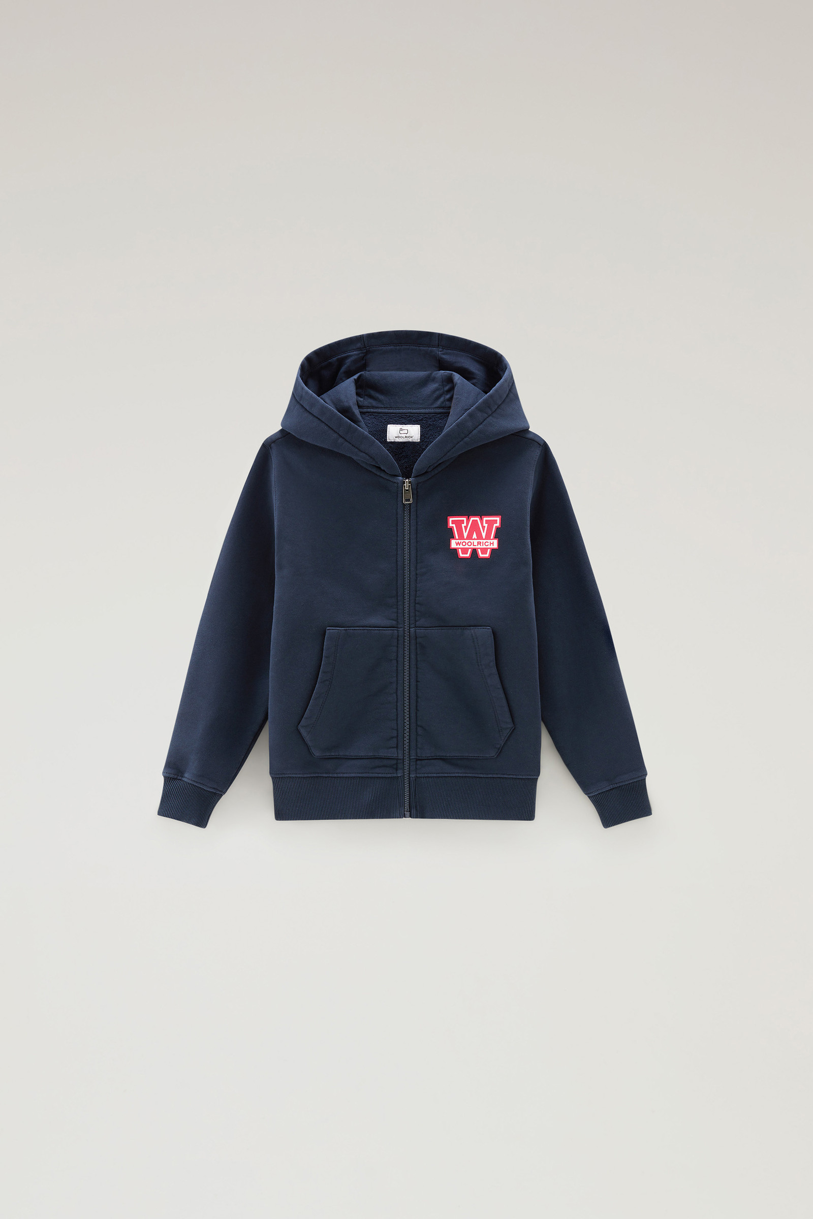 Sudadera con capucha para niño de puro algodón puro con cremallera azul | Woolrich