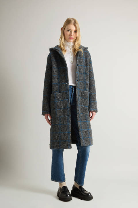 Langer Gentry Mantel mit Karomuster und Kapuze Grau | Woolrich