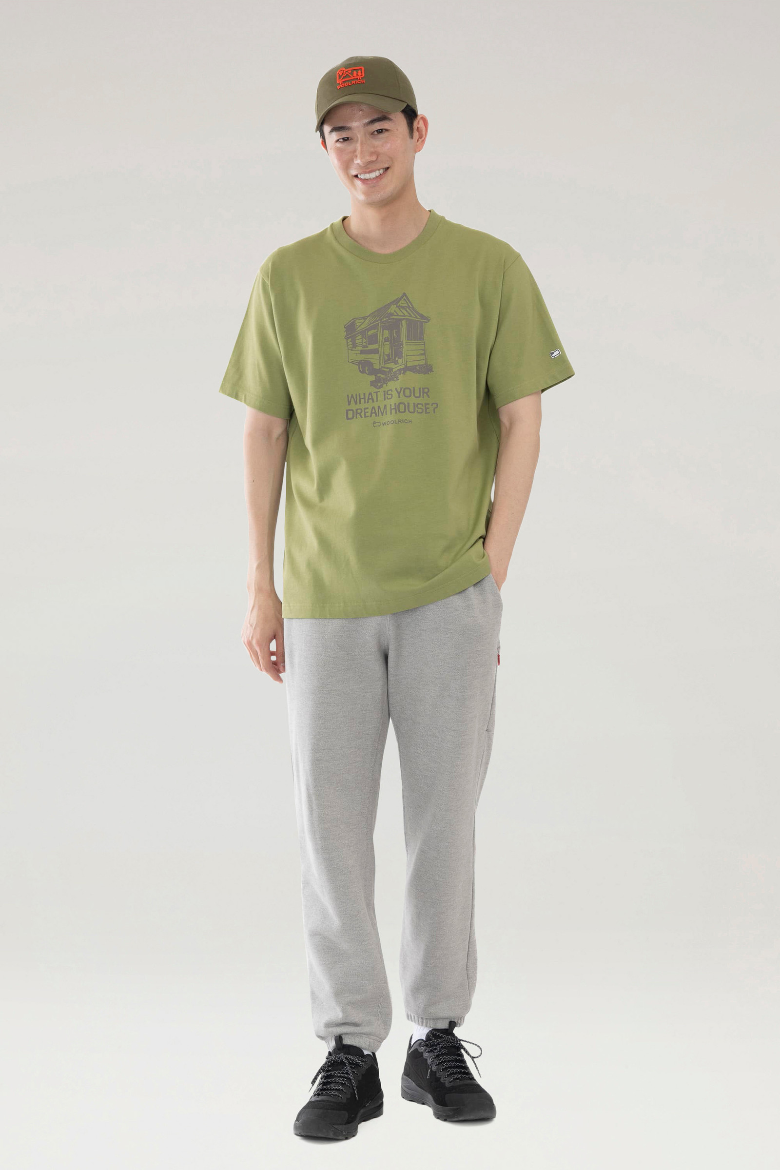 T-shirt van zuiver katoen met de opdruk van een tiny house groen | Woolrich