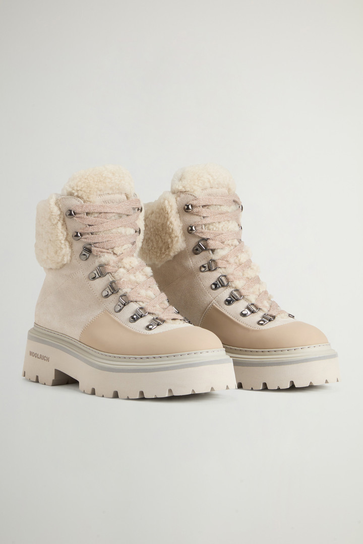 Suede Hiking Logger Ankle Boots with Sheepskin Lining Beige photo 2 | Woolrich