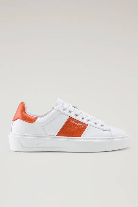 Classic Court Sneakers in Leather with Contrasting Stripe White | Woolrich