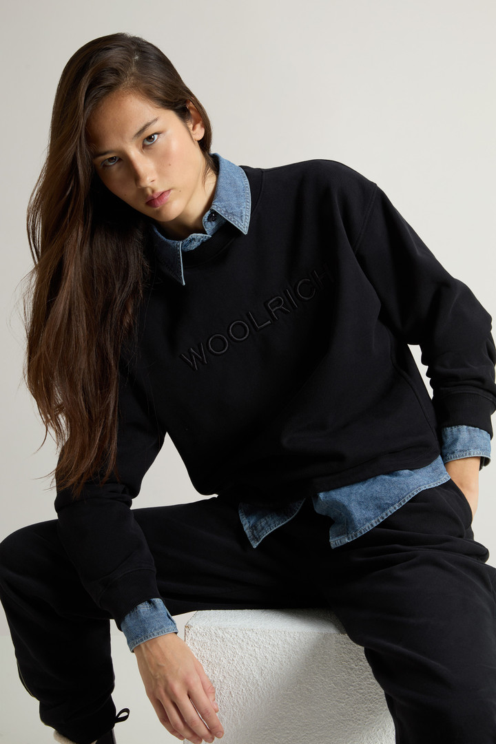 Pure Cotton Crewneck Sweatshirt with Embroidered Lettering on the Chest Black photo 4 | Woolrich