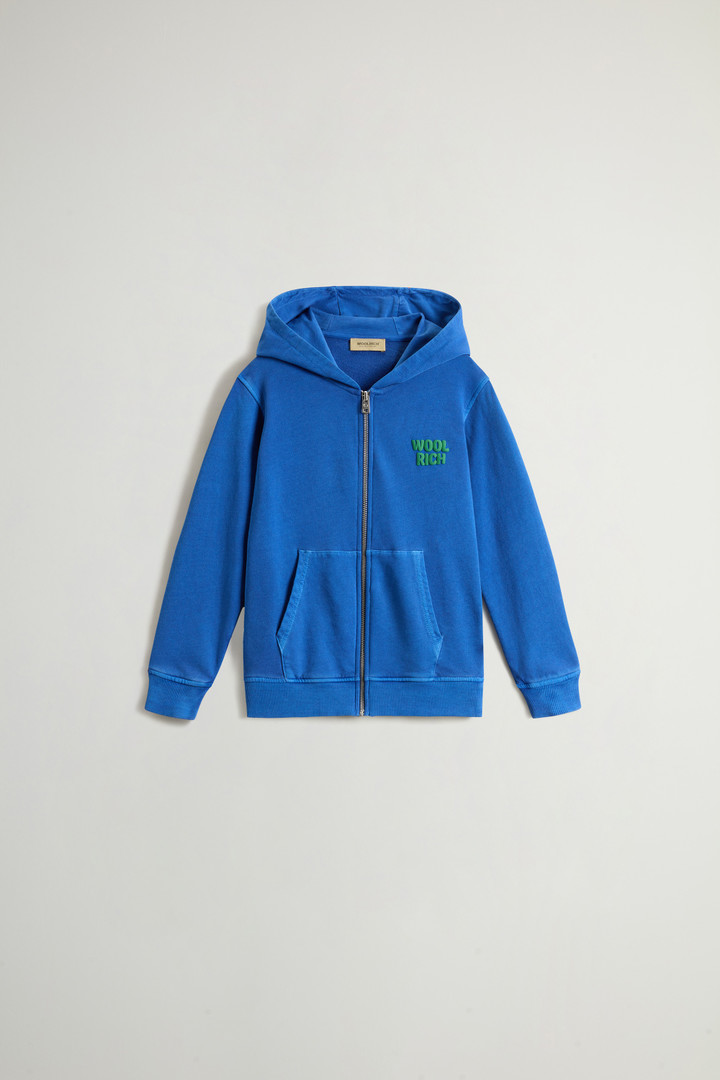 Woolrich Boys’ Garment-Dyed Full-zip Hoodie In Pure Cotton Blue Size 12