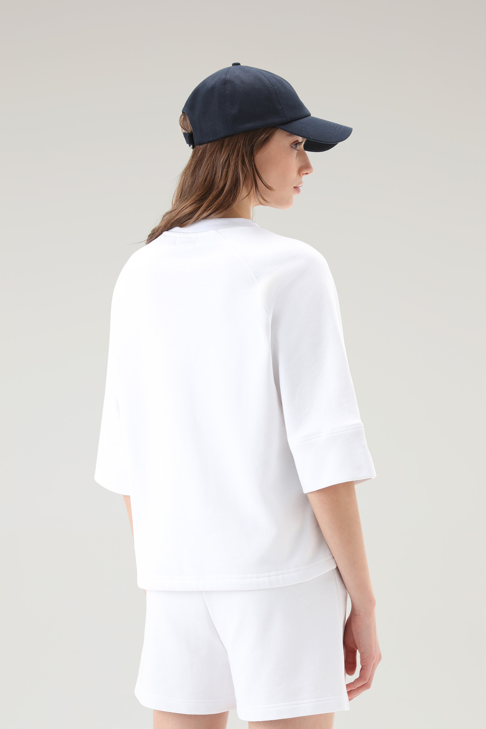 Sweat-shirt en pur coton avec manches trois-quarts blanc photo 3 | Woolrich