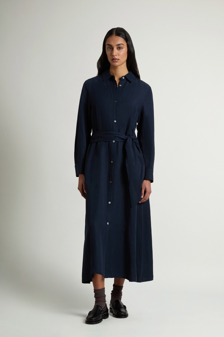 Shirt Dress in Linen Blend with Belt Blue photo 1 | Woolrich
