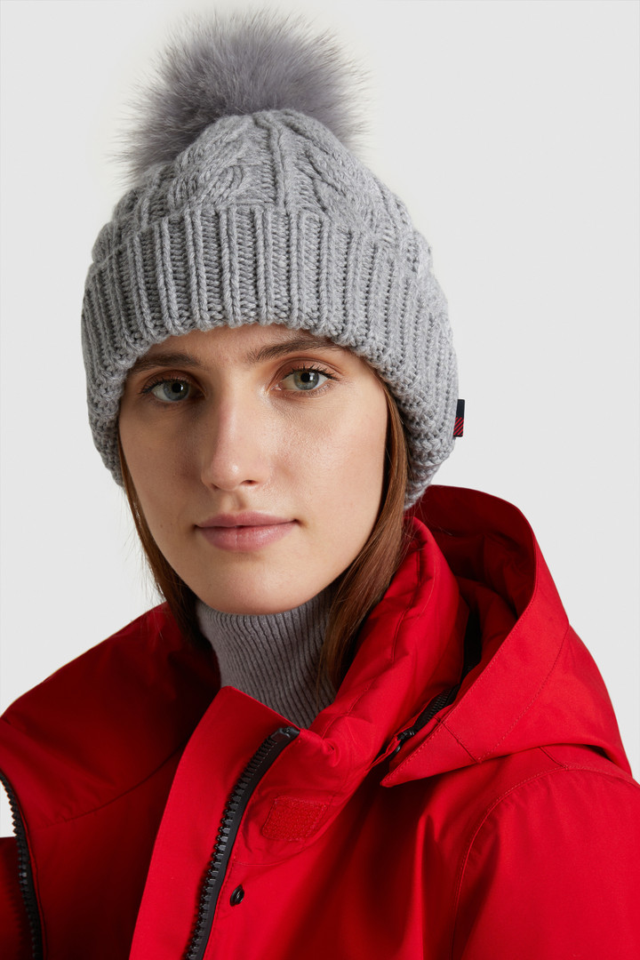Wool-blend beanie with detachable pompom