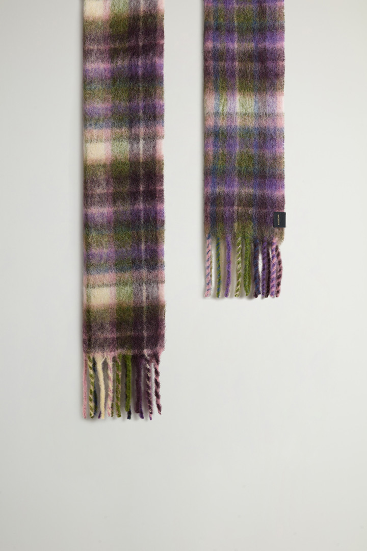 Alpaca, Mohair and Virgin Wool Scarf with Checked Pattern Purple photo 2 | Woolrich