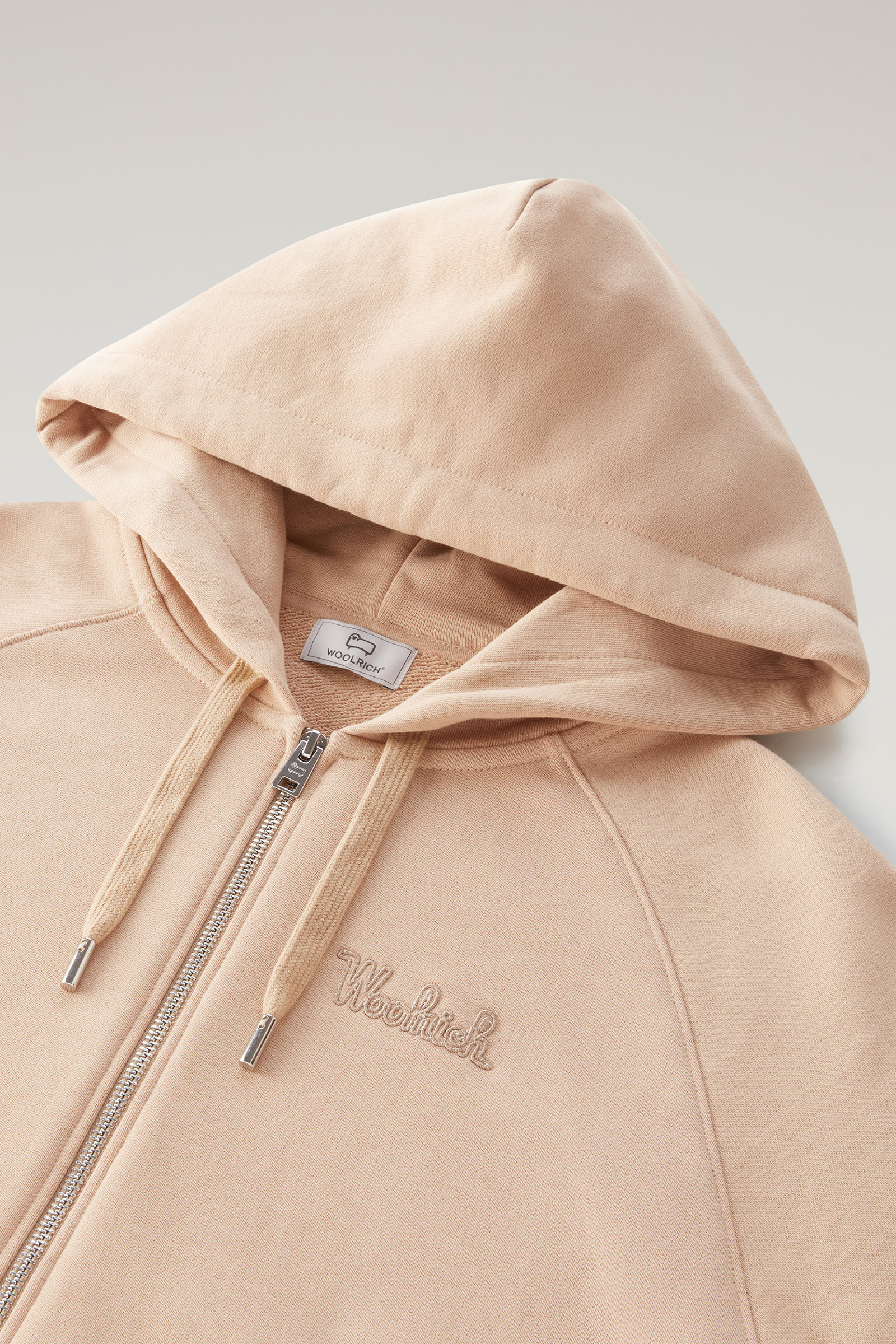 Sweat-shirt à capuche en pur coton avec manches trois-quarts beige photo 6 | Woolrich