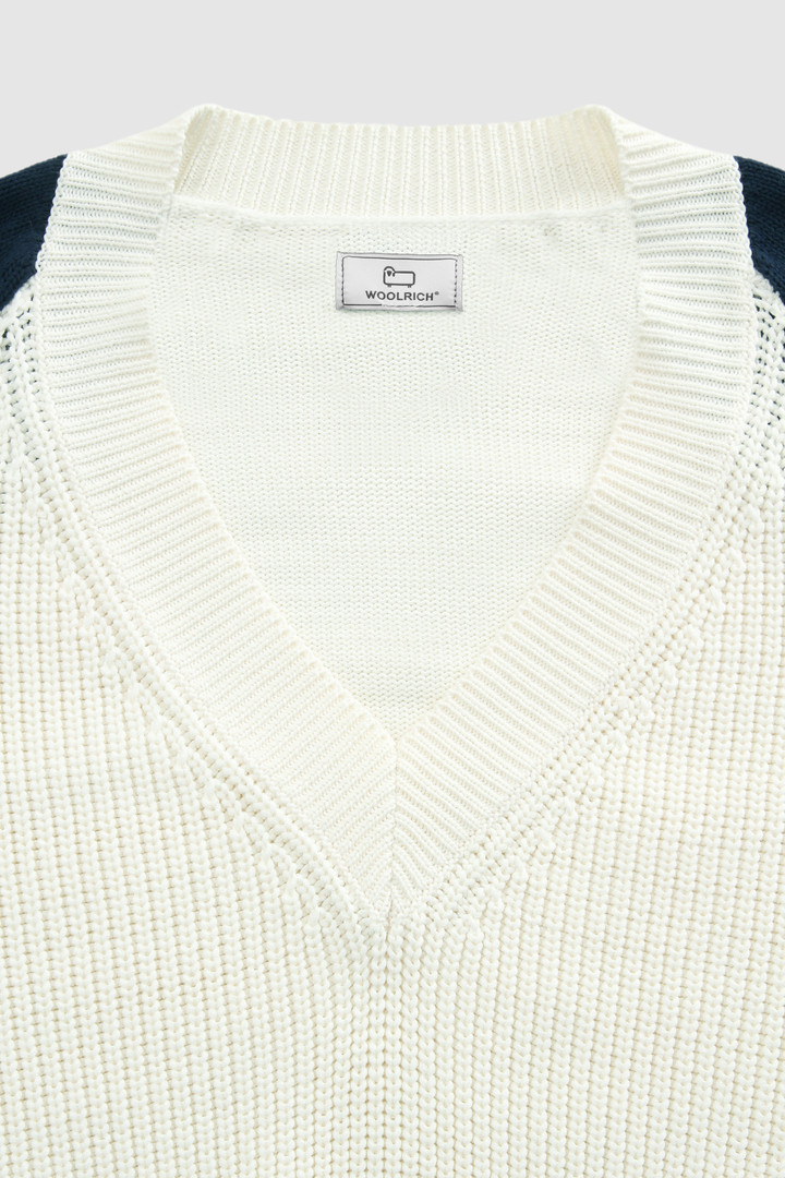 Pull à col en V en coton doux blanc photo 5 | Woolrich