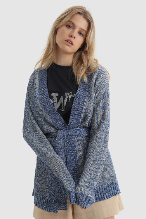 Cardigan aus Baumwollleinen mit kontrastierenden Details Blau | Woolrich