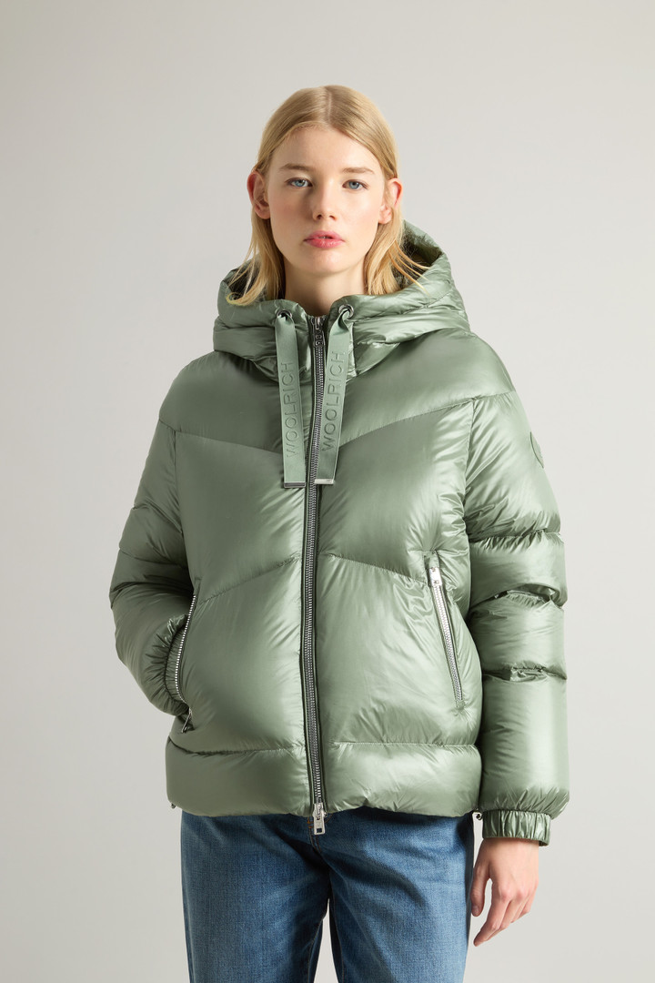 Aliquippa Short Down Jacket in Glossy Nylon Green photo 1 | Woolrich