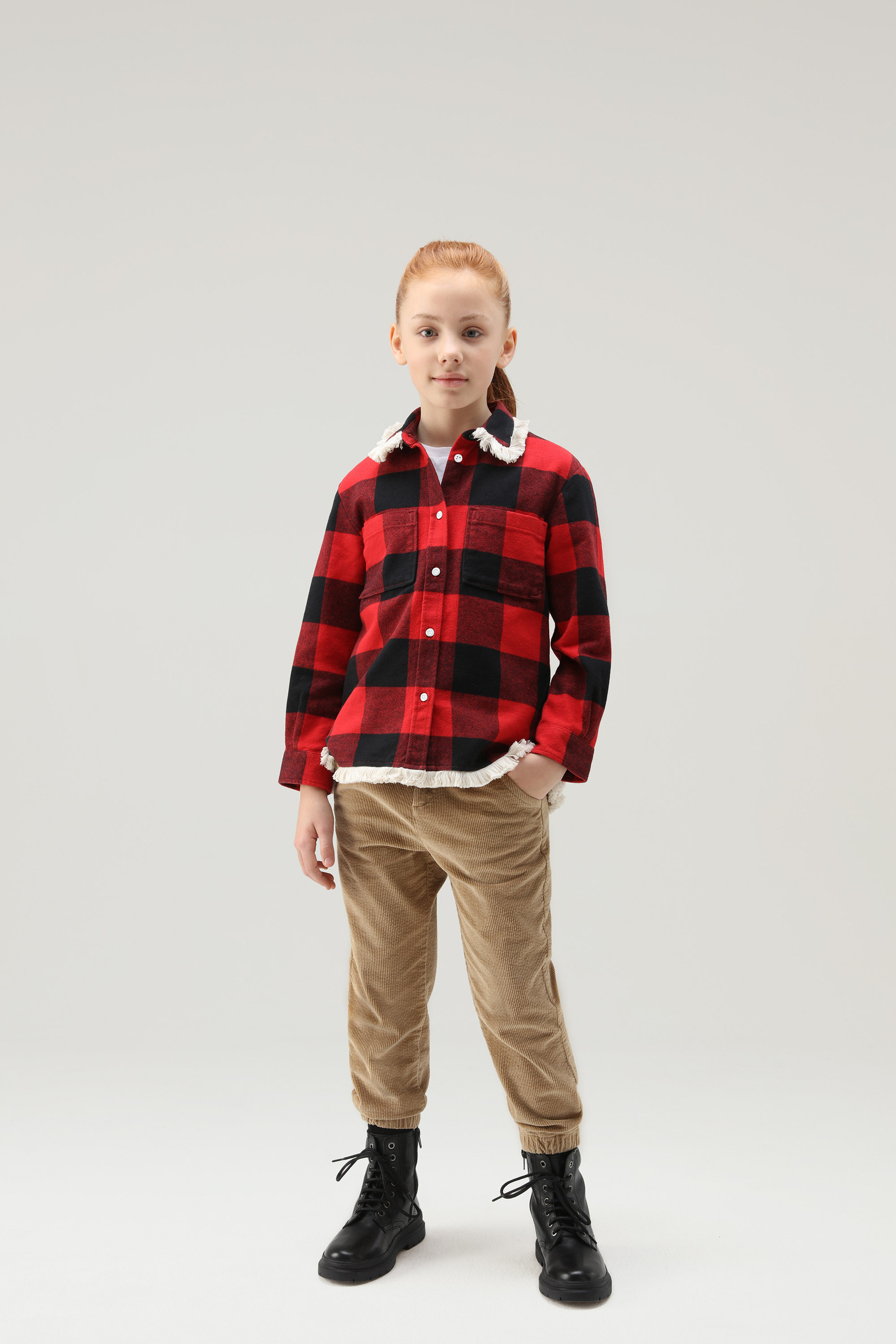 Girls' Flannel Buffalo Check Overshirt with Fringe Red photo 2 | Woolrich