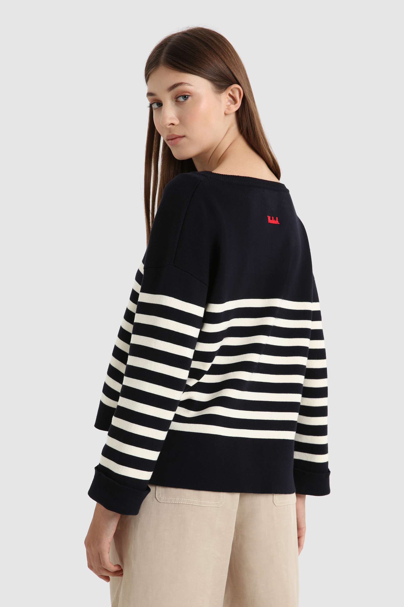 Jersey de cuello redondo de algodón con cuello de canalé azul photo 3 | Woolrich