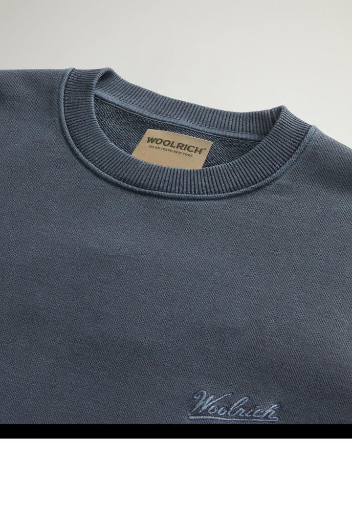 Sweat-shirt à col rond teint en pièce en pur coton avec logo brodé Bleu photo 6 | Woolrich