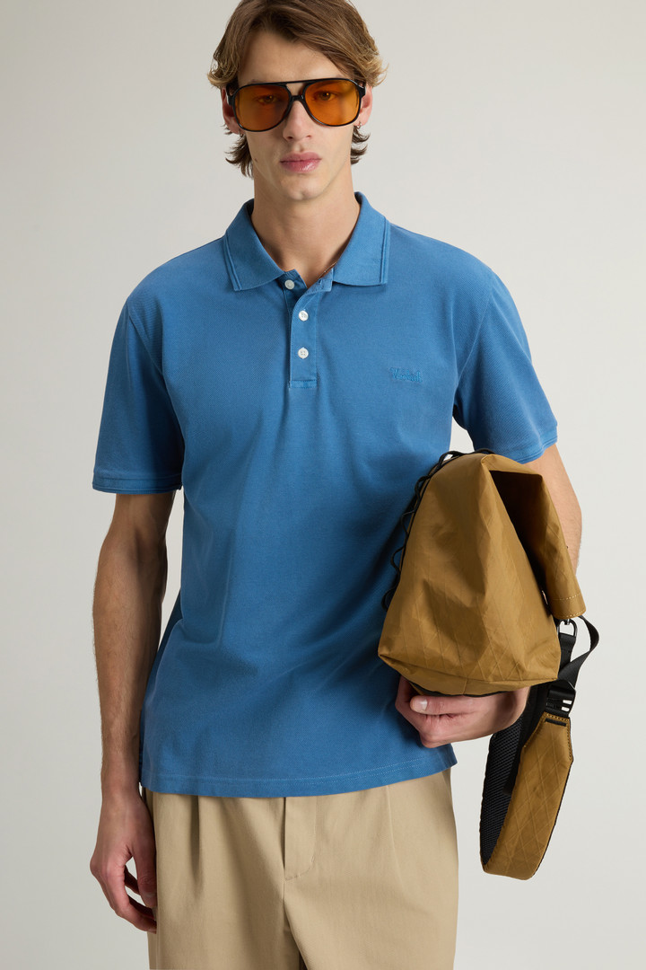 Garment-Dyed Mackinack Polo in Stretch Cotton Piquet Blue photo 4 | Woolrich