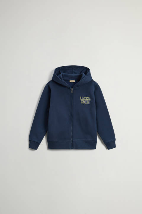 Sweat-shirt à capuche pour garçon en pur coton avec fermeture zippée Bleu | Woolrich