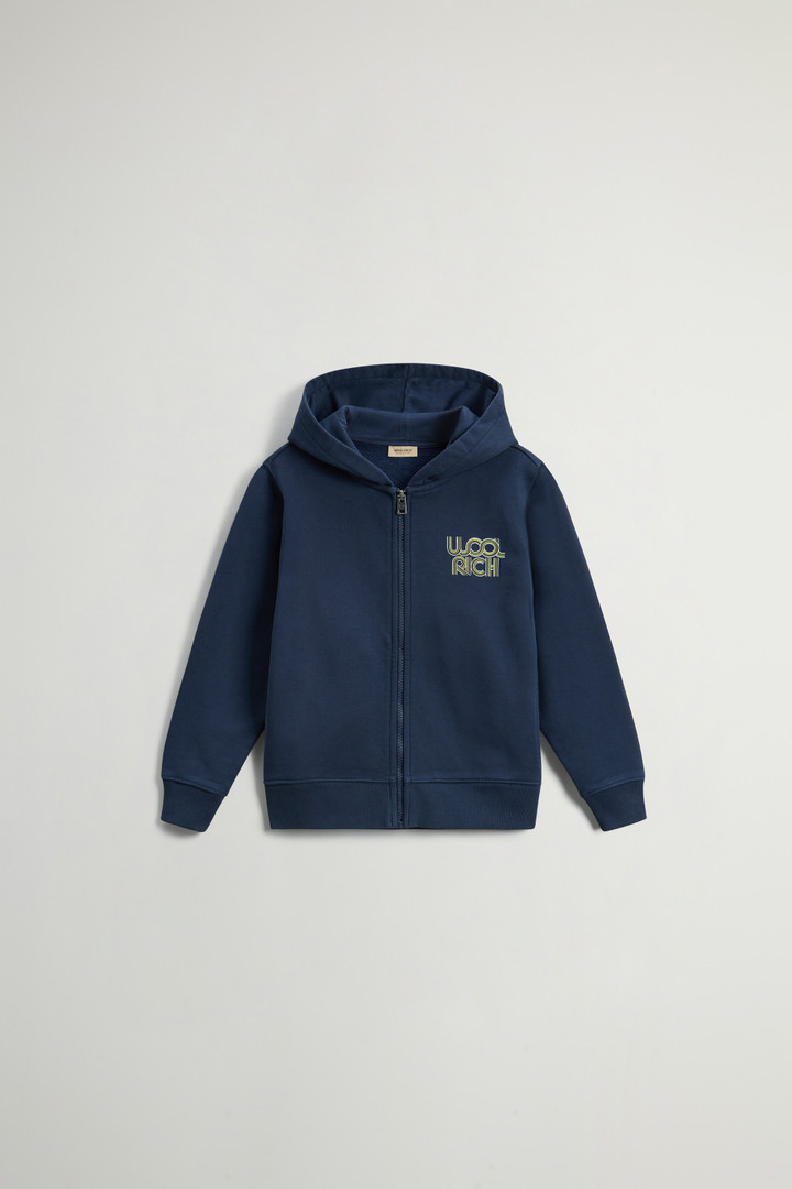 Boys’ Hoodie in Pure Cotton with Zipper Blue photo 1 | Woolrich