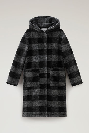 Gentry Long Check Coat with Hood Gray | Woolrich