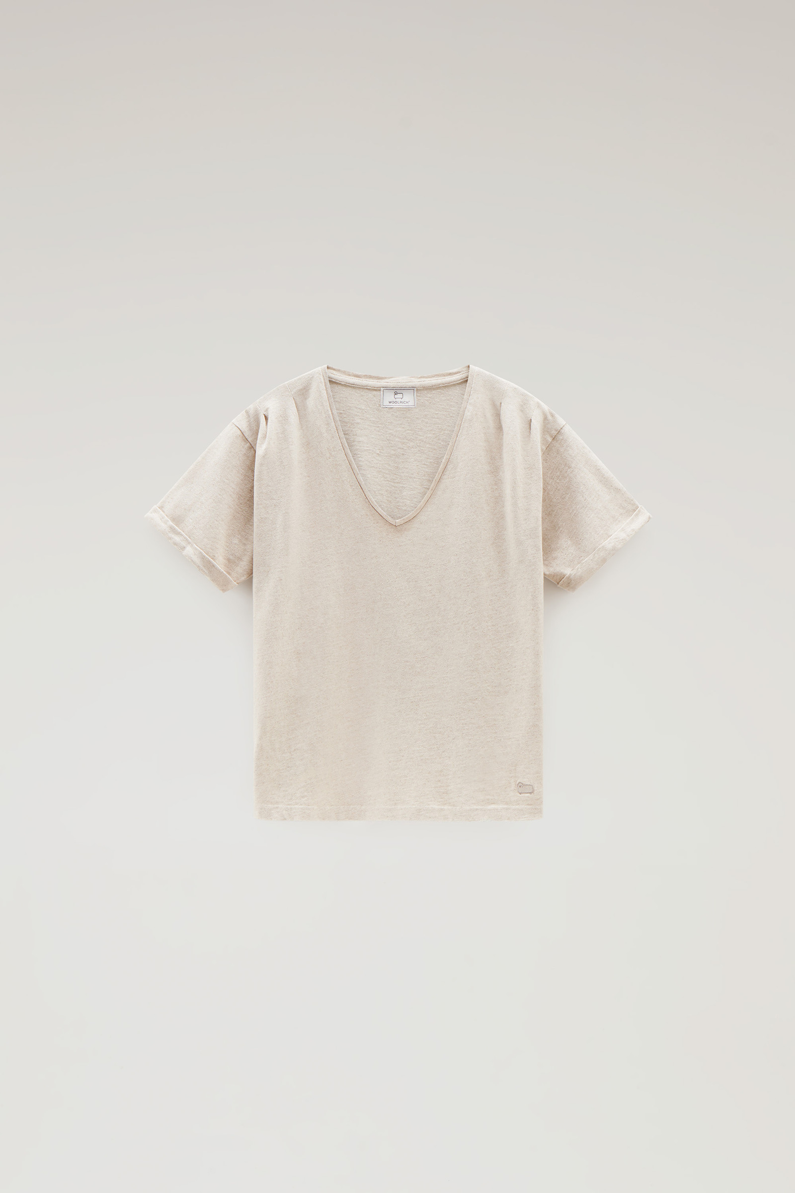 T-shirt in Cotton Linen Blend with V-neck Beige photo 5 | Woolrich