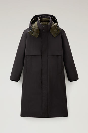 Long Coat in Stretch Nylon with Detachable Hood Black | Woolrich