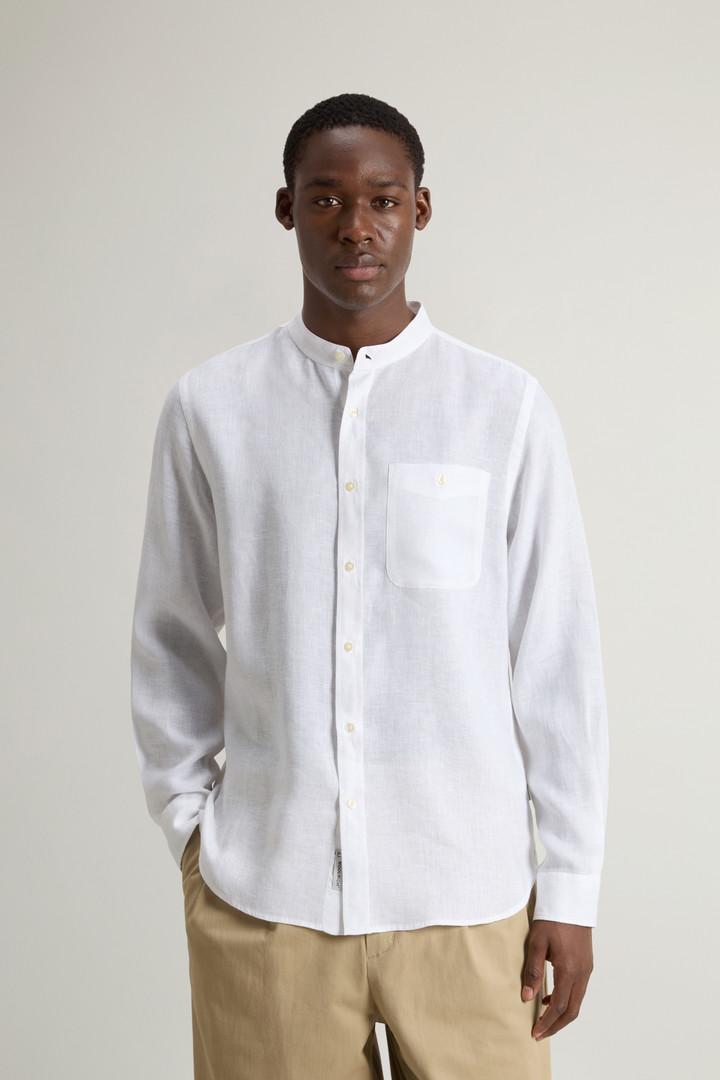 Garment-dyed Shirt with Mandarin Collar in Pure Linen White photo 1 | Woolrich