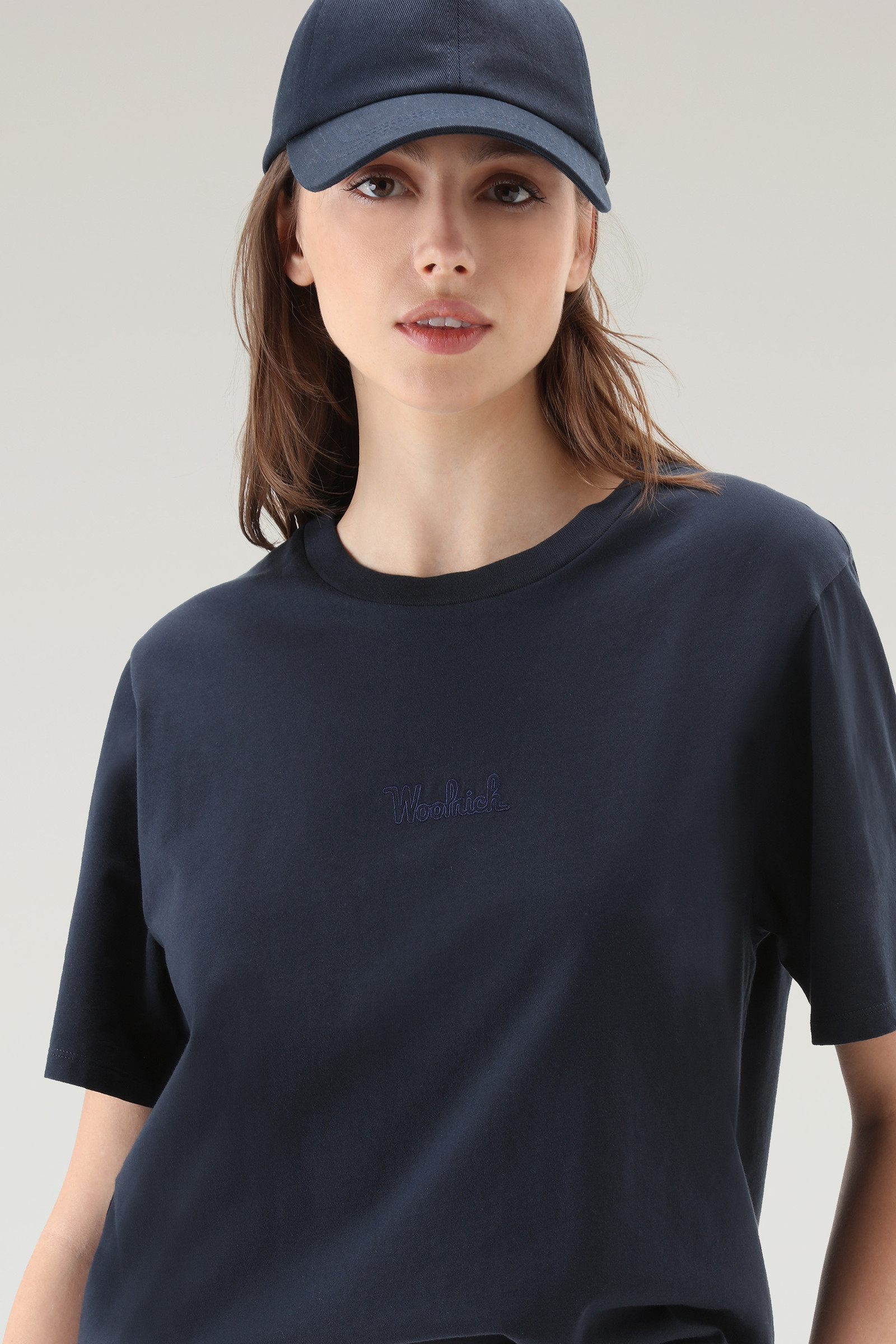 Embroidered Logo T-shirt in Pure Cotton Blue photo 4 | Woolrich