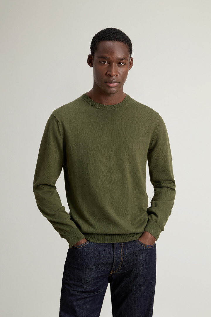 Woolrich Man Crewneck Sweater In Pure Cotton With Embroidered Logo Green Size L