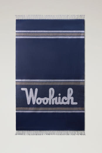 Blanket in a Cotton-Linen Blend with Jacquard Logo Blue | Woolrich