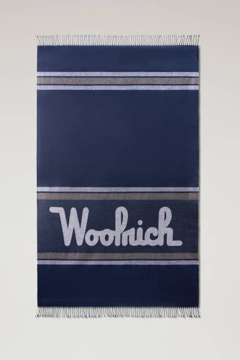 Blanket in a Cotton-Linen Blend with Jacquard Logo Blue | Woolrich