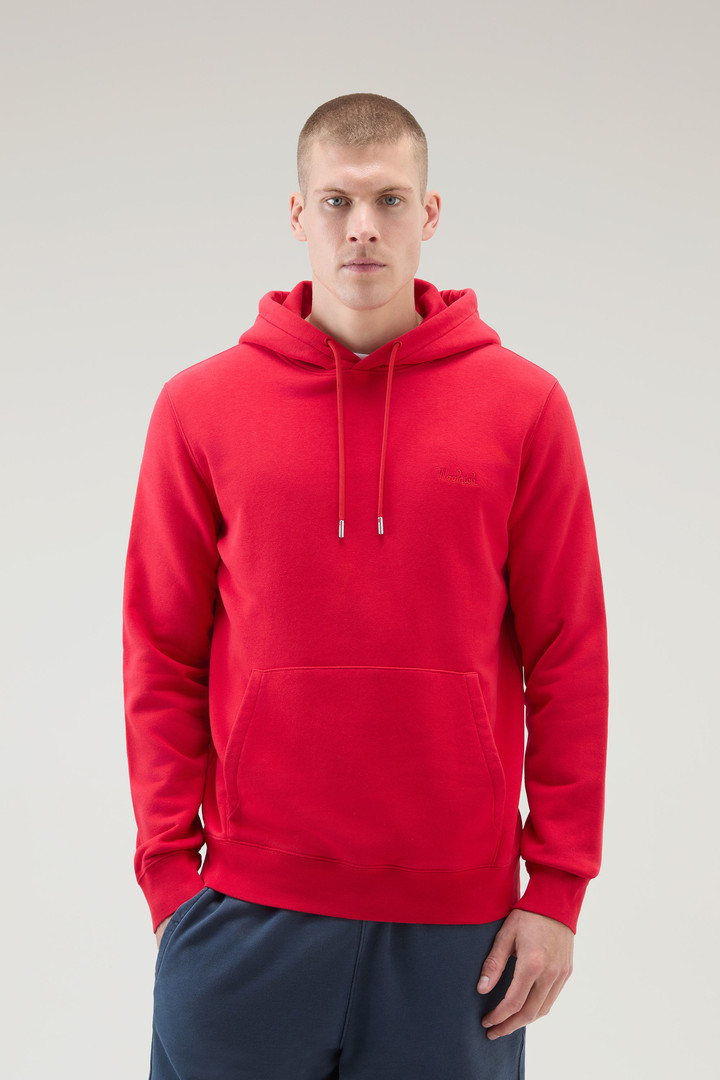 Woolrich Men Hoodie in Cotton Fleece with Embroidered Logo Red Size M