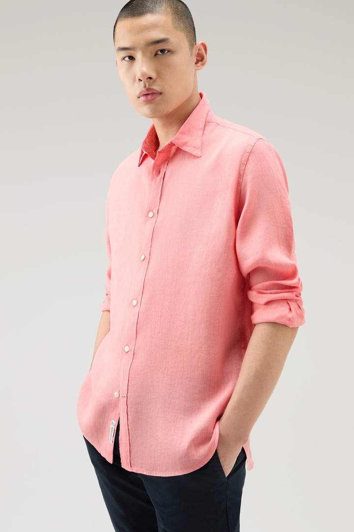 Overhemd van achteraf geverfd, zuiver linnen Roze photo 4 | Woolrich
