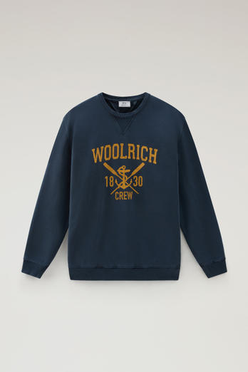 Garment-Dyed Crewneck Sweatshirt with Graphic Print Blue | Woolrich