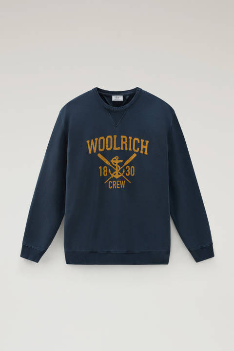 Garment-Dyed Crewneck Sweatshirt with Graphic Print Blue photo 2 | Woolrich