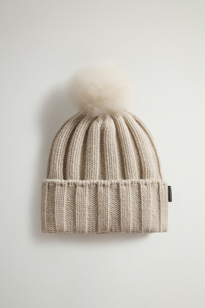 Girls' Beanie in Pure Virgin Wool with Cashmere Pom-Pom Beige photo 1 | Woolrich