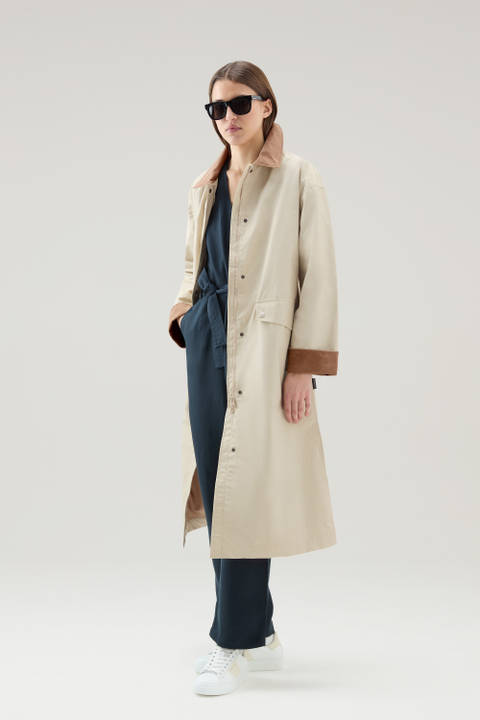 Trench Waxed en coton et nylon mélangés avec col pointu Beige | Woolrich